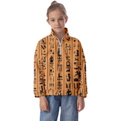 Egyptian-hieroglyphs-ancient-egypt-letters-papyrus-background-vector-old-egyptian-hieroglyph-writing Kids  Half Zip Hoodie