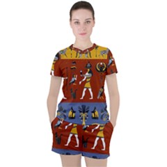 Ancient-egyptian-religion-seamless-pattern Women s Tee And Shorts Set
