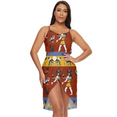 Ancient-egyptian-religion-seamless-pattern Tulip Hem Mini Chiffon Dress