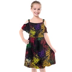 Abstract Painting Colorful Kids  Cut Out Shoulders Chiffon Dress