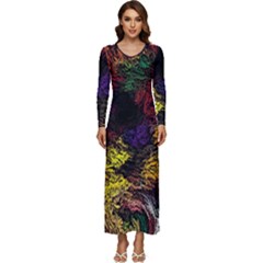 Abstract Painting Colorful Long Sleeve Velour Longline Maxi Dress by Wegoenart