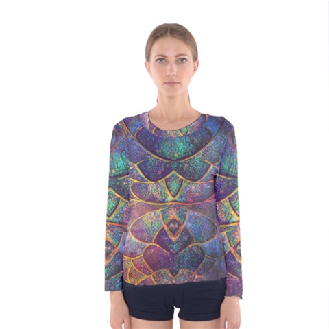 Dragon Fractal Pattern Texture Women s Long Sleeve Tee by Wegoenart