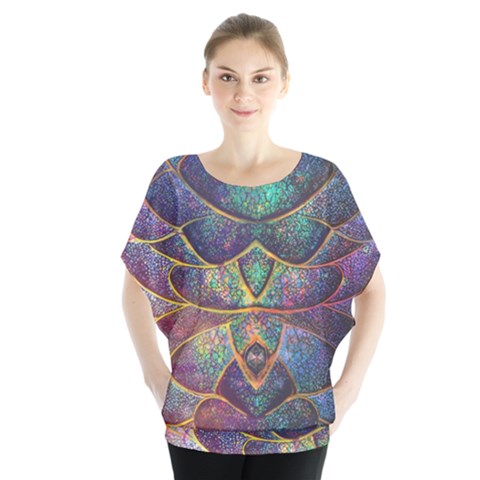 Dragon Fractal Pattern Texture Batwing Chiffon Blouse by Wegoenart