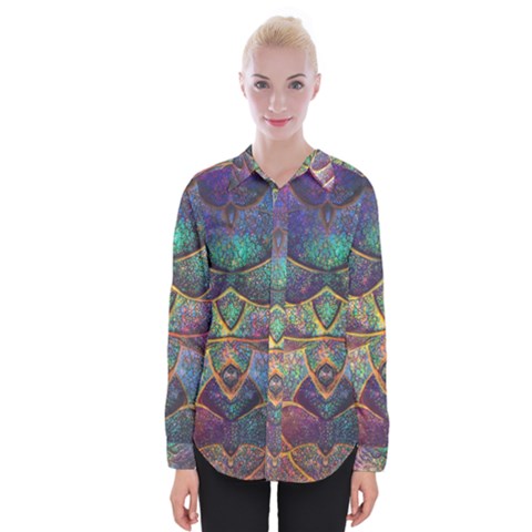 Dragon Fractal Pattern Texture Womens Long Sleeve Shirt by Wegoenart