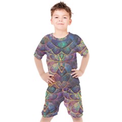 Dragon Fractal Pattern Texture Kids  Tee And Shorts Set by Wegoenart