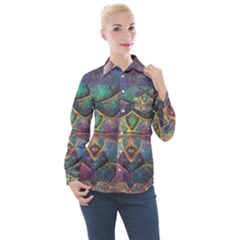 Dragon Fractal Pattern Texture Women s Long Sleeve Pocket Shirt