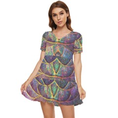 Dragon Fractal Pattern Texture Tiered Short Sleeve Babydoll Dress