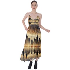 Manhattan Skyline Sunset Nyc Tie Back Maxi Dress