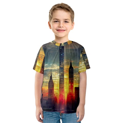 New York City Sunset Dusk Twilight Kids  Sport Mesh Tee by Wegoenart