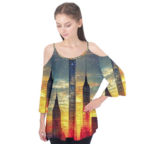 New York City Sunset Dusk Twilight Flutter Tees by Wegoenart