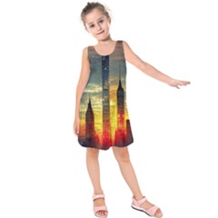 New York City Sunset Dusk Twilight Kids  Sleeveless Dress