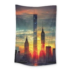 New York City Sunset Dusk Twilight Small Tapestry by Wegoenart