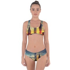 New York City Sunset Dusk Twilight Criss Cross Bikini Set by Wegoenart