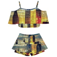 New York City Sunset Dusk Twilight Kids  Off Shoulder Skirt Bikini by Wegoenart