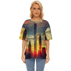 New York City Sunset Dusk Twilight Oversized Basic Tee by Wegoenart