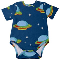 Seamless Pattern Ufo With Star Space Galaxy Background Baby Short Sleeve Onesie Bodysuit by Wegoenart