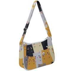 Seamless Pattern Cute Cat Cartoons Zip Up Shoulder Bag