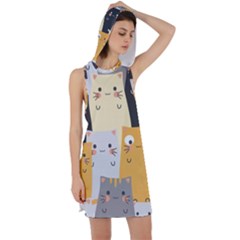 Seamless Pattern Cute Cat Cartoons Racer Back Hoodie Dress