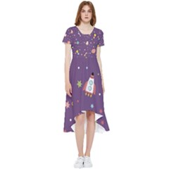 Space Travels Seamless Pattern Vector Cartoon High Low Boho Dress by Wegoenart