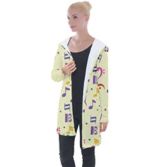 Seamless Pattern Musical Note Doodle Symbol Longline Hooded Cardigan