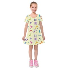Seamless Pattern Musical Note Doodle Symbol Kids  Short Sleeve Velvet Dress by Wegoenart