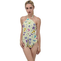 Seamless Pattern Musical Note Doodle Symbol Go With The Flow One Piece Swimsuit