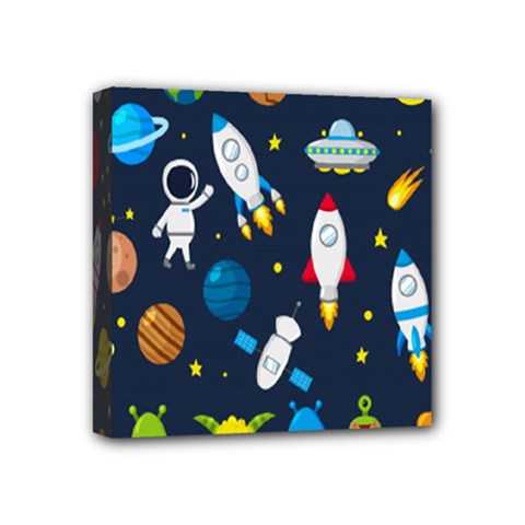 Big Set Cute Astronaut Space Planet Star Alien Rockets Ufo Constellation Satellite Moon Mini Canvas 4  X 4  (stretched) by Wegoenart