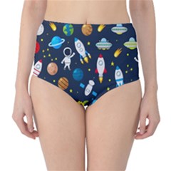 Big Set Cute Astronaut Space Planet Star Alien Rockets Ufo Constellation Satellite Moon Classic High-waist Bikini Bottoms by Wegoenart