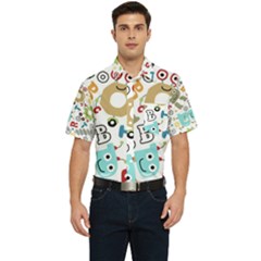 Seamless Pattern Vector With Funny Robot Cartoon Men s Short Sleeve Pocket Shirt  by Wegoenart