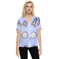 Seamless Pattern With Space Theme Bow Sleeve Button Up Top