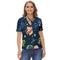 Seamless Pattern With Funny Alien Cat Galaxy Women s Short Sleeve Double Pocket Shirt View1