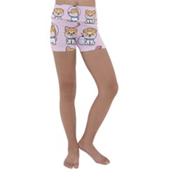 Set Kawaii Smile Japanese Dog Cartoon Kids  Lightweight Velour Yoga Shorts by Wegoenart