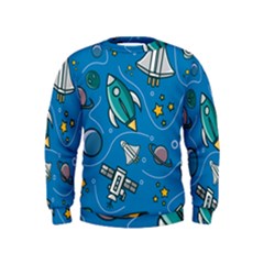 Rocket Ship Space Seamless Pattern Kids  Sweatshirt by Wegoenart