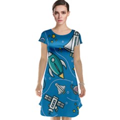 Rocket Ship Space Seamless Pattern Cap Sleeve Nightdress by Wegoenart