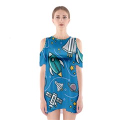 Rocket Ship Space Seamless Pattern Shoulder Cutout One Piece Dress by Wegoenart