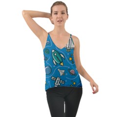 Rocket Ship Space Seamless Pattern Chiffon Cami by Wegoenart