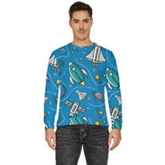 Rocket Ship Space Seamless Pattern Men s Fleece Sweatshirt by Wegoenart
