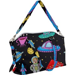 Seamless Pattern With Space Object Ufo Rocket Alien Hand Drawn Element Space Canvas Crossbody Bag by Wegoenart