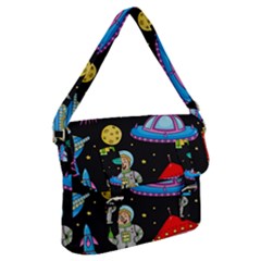 Seamless Pattern With Space Object Ufo Rocket Alien Hand Drawn Element Space Buckle Messenger Bag by Wegoenart