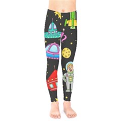 Seamless Pattern With Space Object Ufo Rocket Alien Hand Drawn Element Space Kids  Leggings by Wegoenart