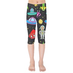 Seamless Pattern With Space Object Ufo Rocket Alien Hand Drawn Element Space Kids  Capri Leggings  by Wegoenart