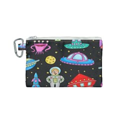 Seamless Pattern With Space Object Ufo Rocket Alien Hand Drawn Element Space Canvas Cosmetic Bag (small) by Wegoenart