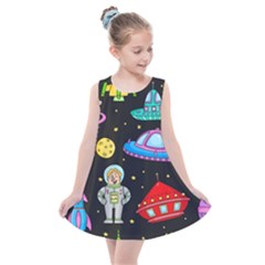 Seamless Pattern With Space Object Ufo Rocket Alien Hand Drawn Element Space Kids  Summer Dress by Wegoenart