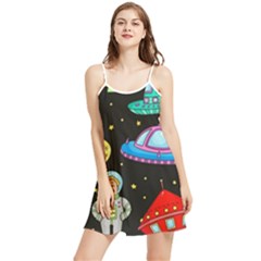 Seamless Pattern With Space Object Ufo Rocket Alien Hand Drawn Element Space Summer Frill Dress by Wegoenart