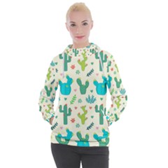 Cactus Succulent Floral Seamless Pattern Women s Hooded Pullover by Wegoenart