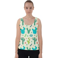 Cactus Succulent Floral Seamless Pattern Velvet Tank Top by Wegoenart