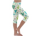 Cactus Succulent Floral Seamless Pattern Kids  Lightweight Velour Capri Leggings  View3