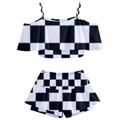 Chess Board Background Design Kids  Off Shoulder Skirt Bikini by Wegoenart