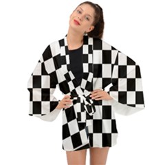 Chess Board Background Design Long Sleeve Kimono by Wegoenart
