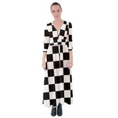 Chess Board Background Design Button Up Maxi Dress
